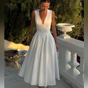 Meshki Keely Cotton Sleeveless Midi Elegant White Dress